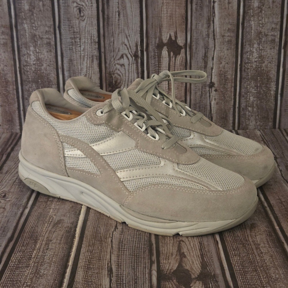 Sz 11 W3 Mens SAS Journey Bone Gray Mesh Suede Walking Shoes Sneakers VGUC! - Picture 3 of 8